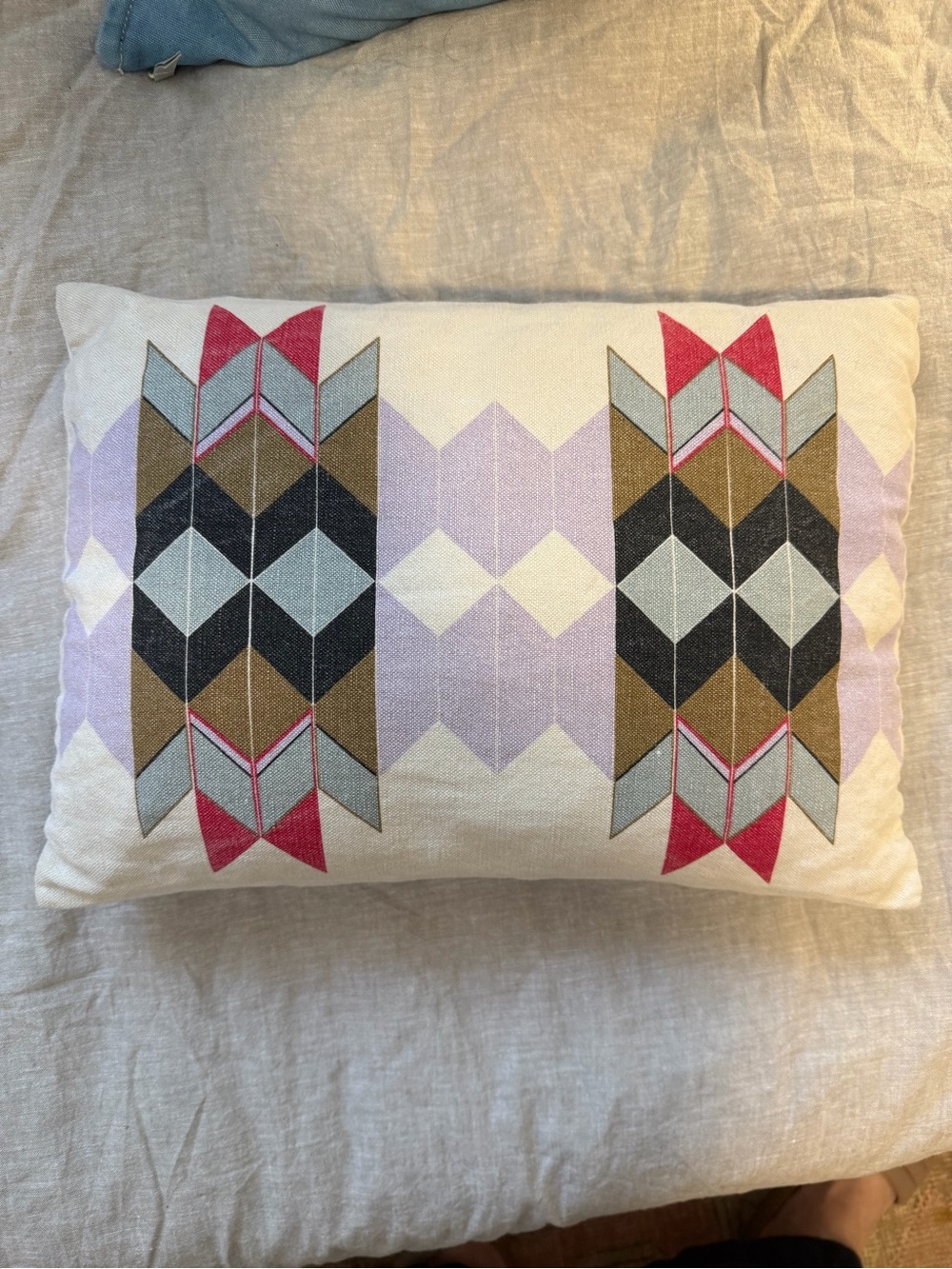 West Elm Geometric Lumbar Pillow in Cream, Pink, Brown, Gray